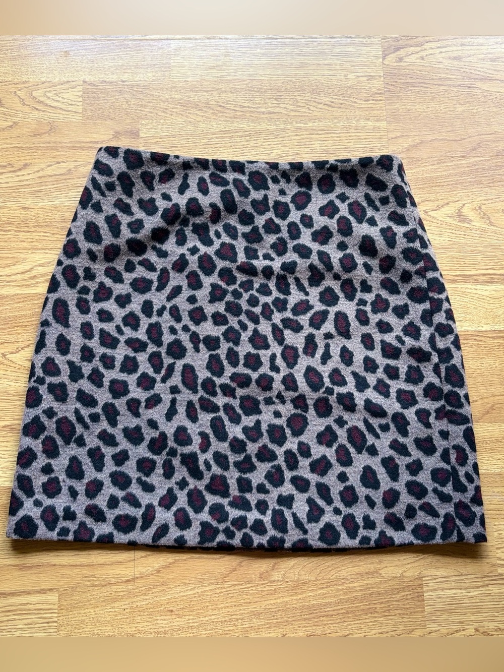 Ann Taylor Leopard-Print Wool Blend Lined Mini Skirt Animal Office Fall Sz 12